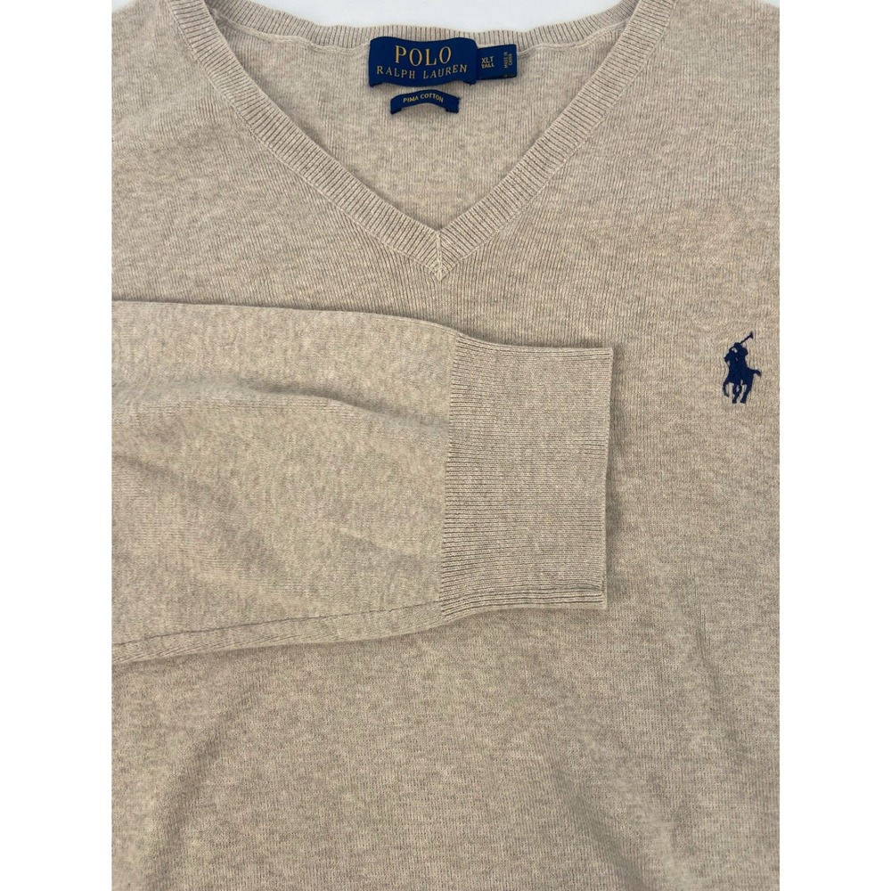 Polo Ralph Lauren Men's V-Neck Sweater Pima Cotton Oatmeal Size XLT Tall
